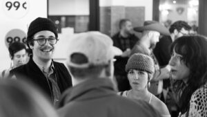 B&W Photo of a Mixer at the Festival