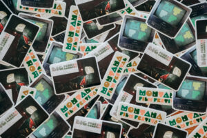 Pile of stickers for Montana Film Festival.