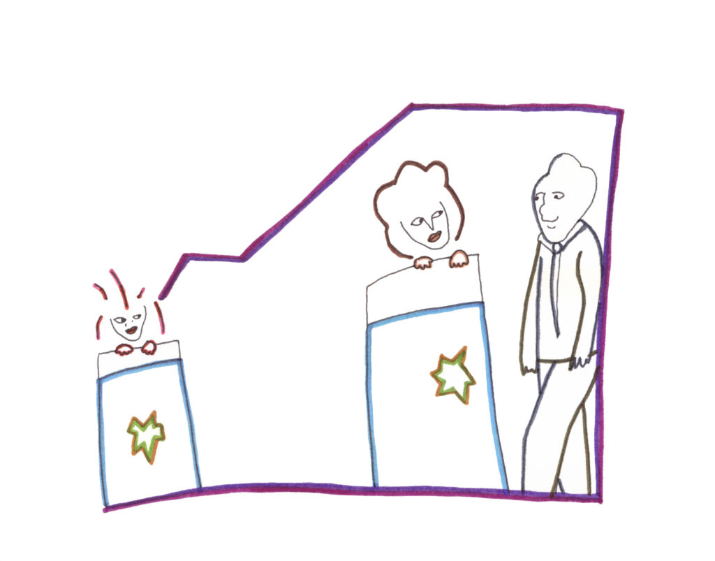 Animation of person and two face.